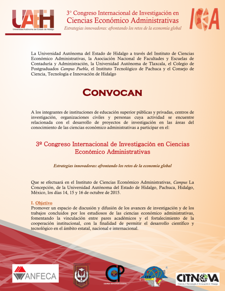 3ª Congreso Internacional de Investigación en Ciencias Económico Administrativas